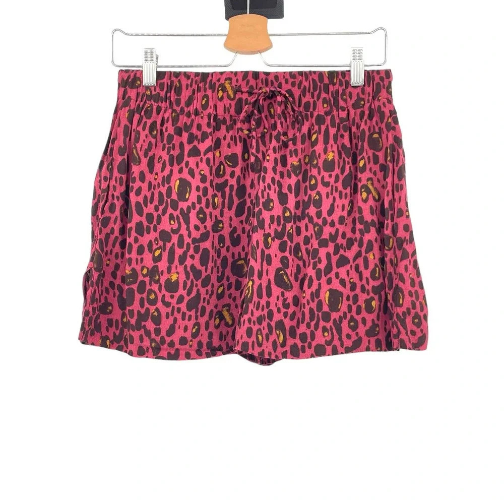 & Other Stories Shorts Leopard Cheetah Print Drawstring Pull-On Maroon Size US 6